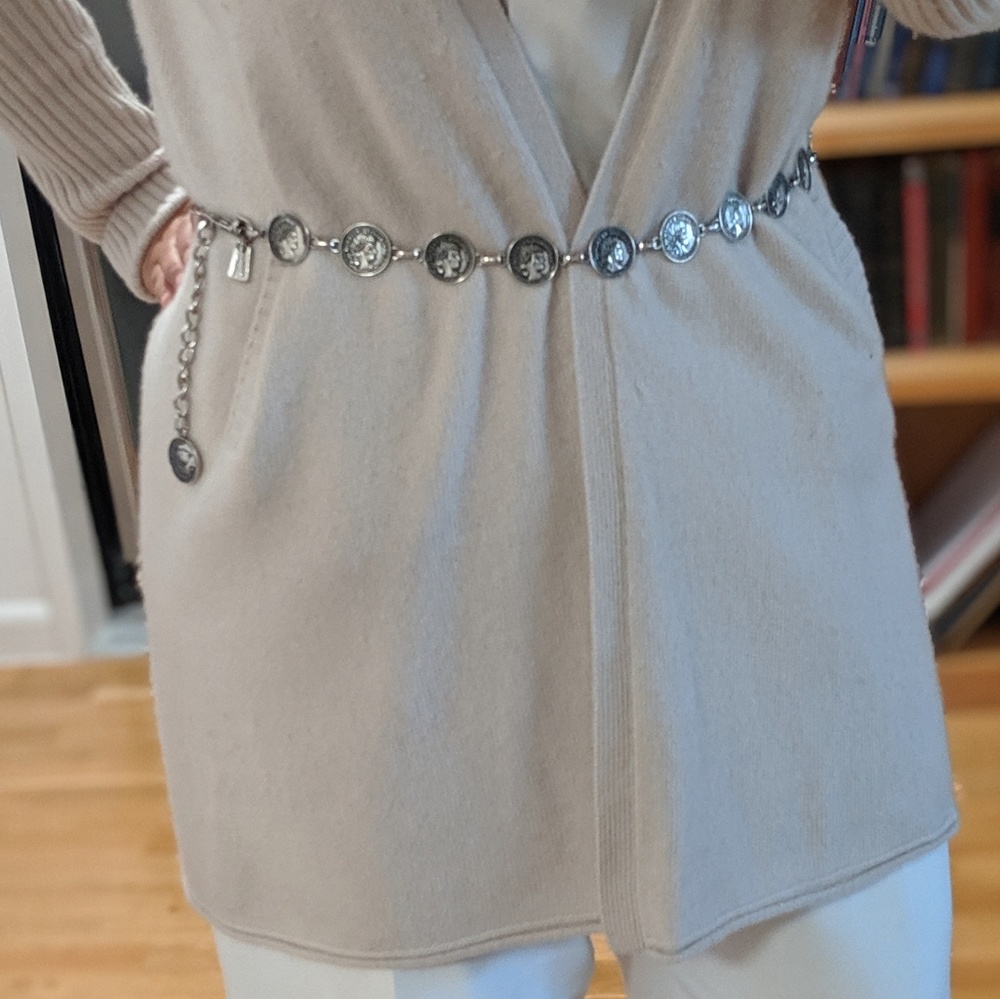 CHICO'S Coin chain belt silver